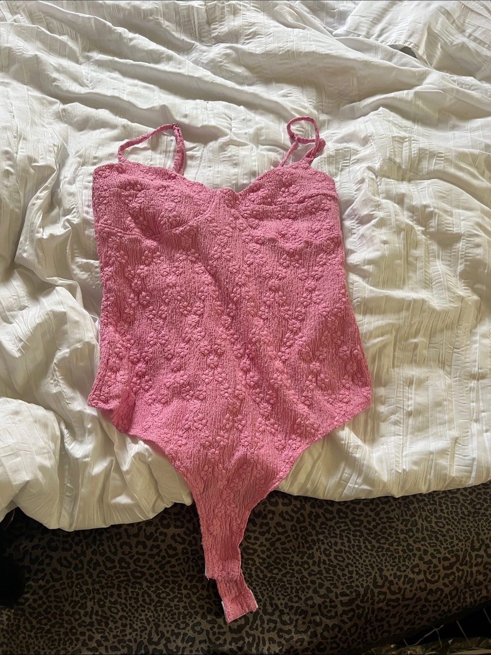 Le Lis Pink Textured Floral Bodysuit
